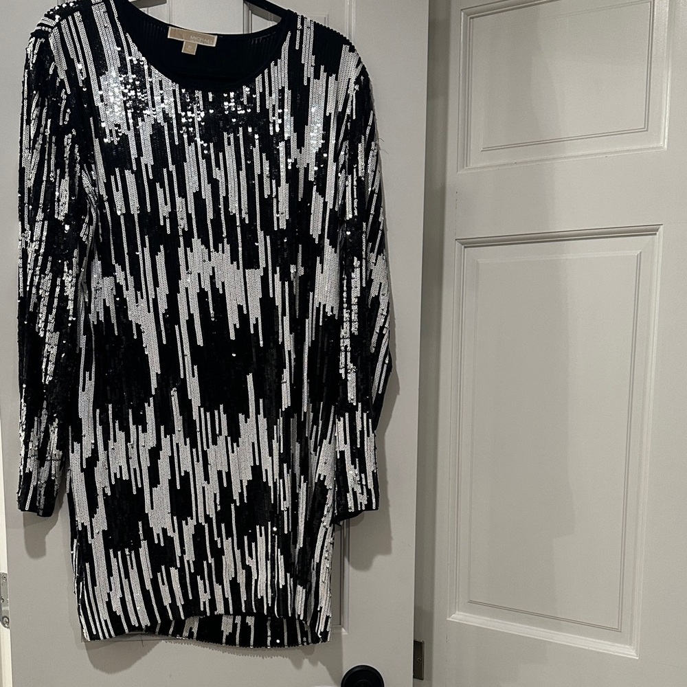 Michael Kors Black and White Sequin Dress